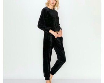 Ladies black velour loungewear Clearance