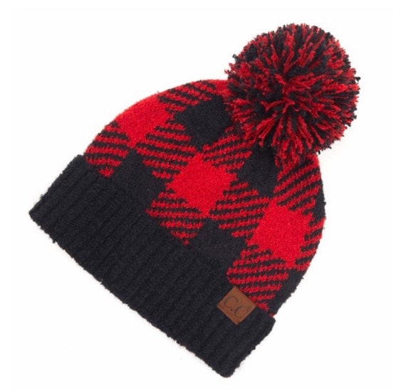 CC Buffalo Plaid Pom Beanie | Etsy