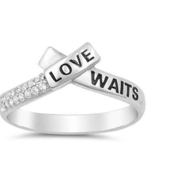 Purity Ring, Love Waits, Promise Ring, Silver Ring, CZ Diamonds