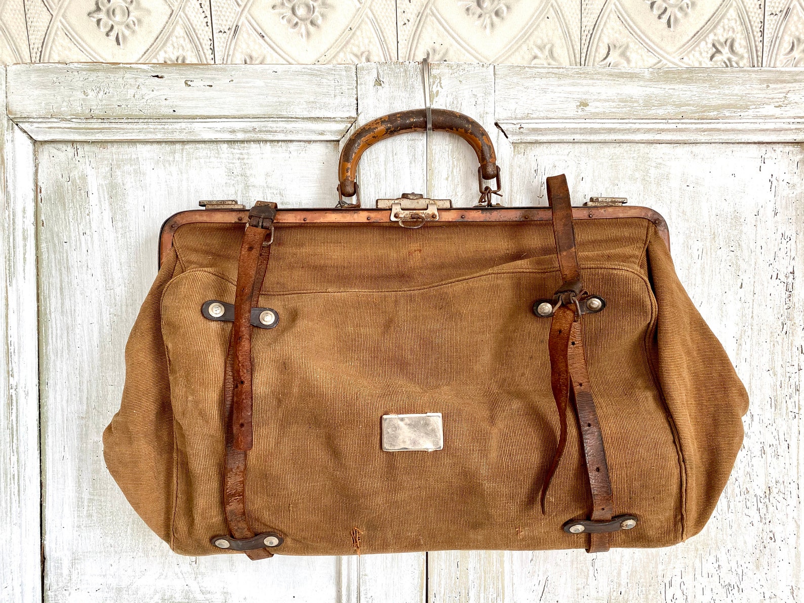 Antique Travel Bag Canvas Gladstone bag Doctor Bag | Etsy