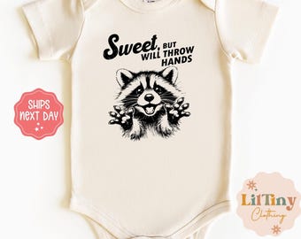 Funny Baby Onesie®: Sweet But Will Throw Hands, Unisex Organic Cotton