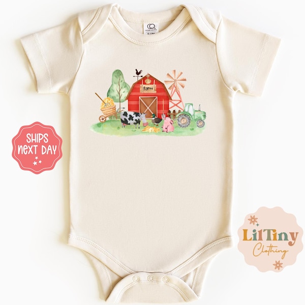 Farm House Baby Onesie® | Cute Animal Baby Onesie® | Animal Baby Bodysuit | Baby Gift | Farm Animals Baby Onesie®