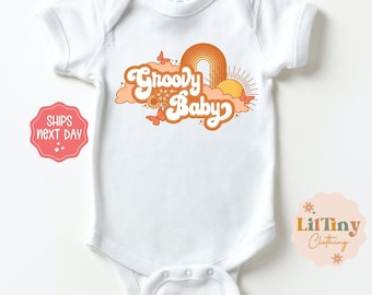 Groovy Retro Baby Onesie® | Fall Season Baby Onesie® | Funny Baby Onesie® | Vintage Baby Onesie® | Cute Baby Onesie® | Hippie Baby Onesie®