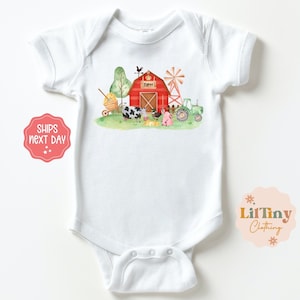 Farm House Baby Onesie® | Cute Animal Baby Onesie® | Animal Baby Bodysuit | Baby Gift | Farm Animals Baby Onesie®