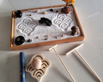 Desktop Mini Japanese Sand Garden Kit with Bamboo Tray Zenfy Zen Garden Kit