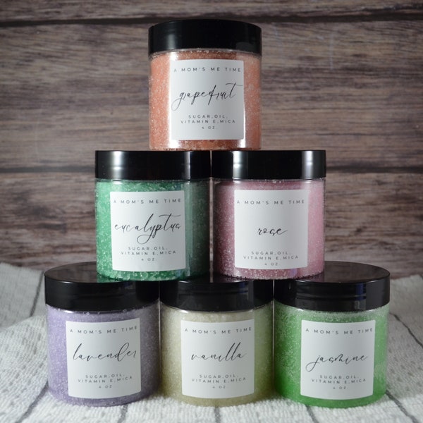 Sugar Scrub 4 and 8 oz Exfoliating Natural Body Skin Care with Vitamin E and Essential Oil Party Favors and Gifts