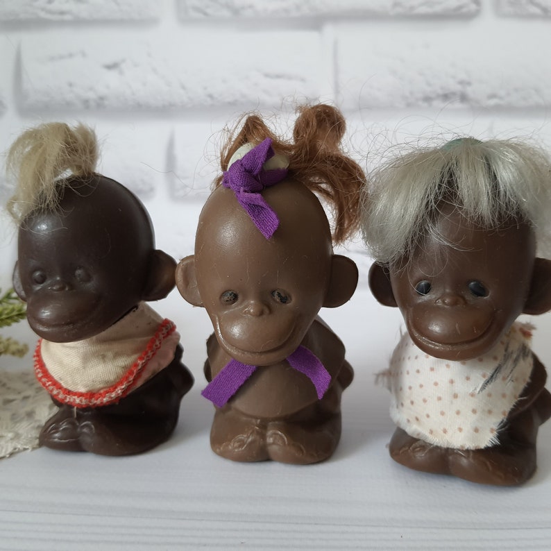 A set of three toys a monkey a plastic monkey three Etsy