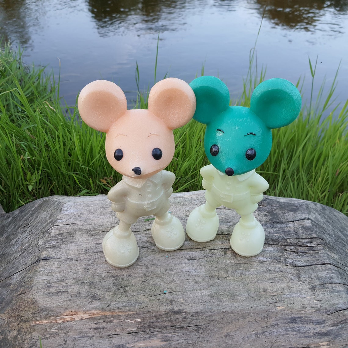 Set of two toy. Plastic toy Mouse in clothes of Etsy
