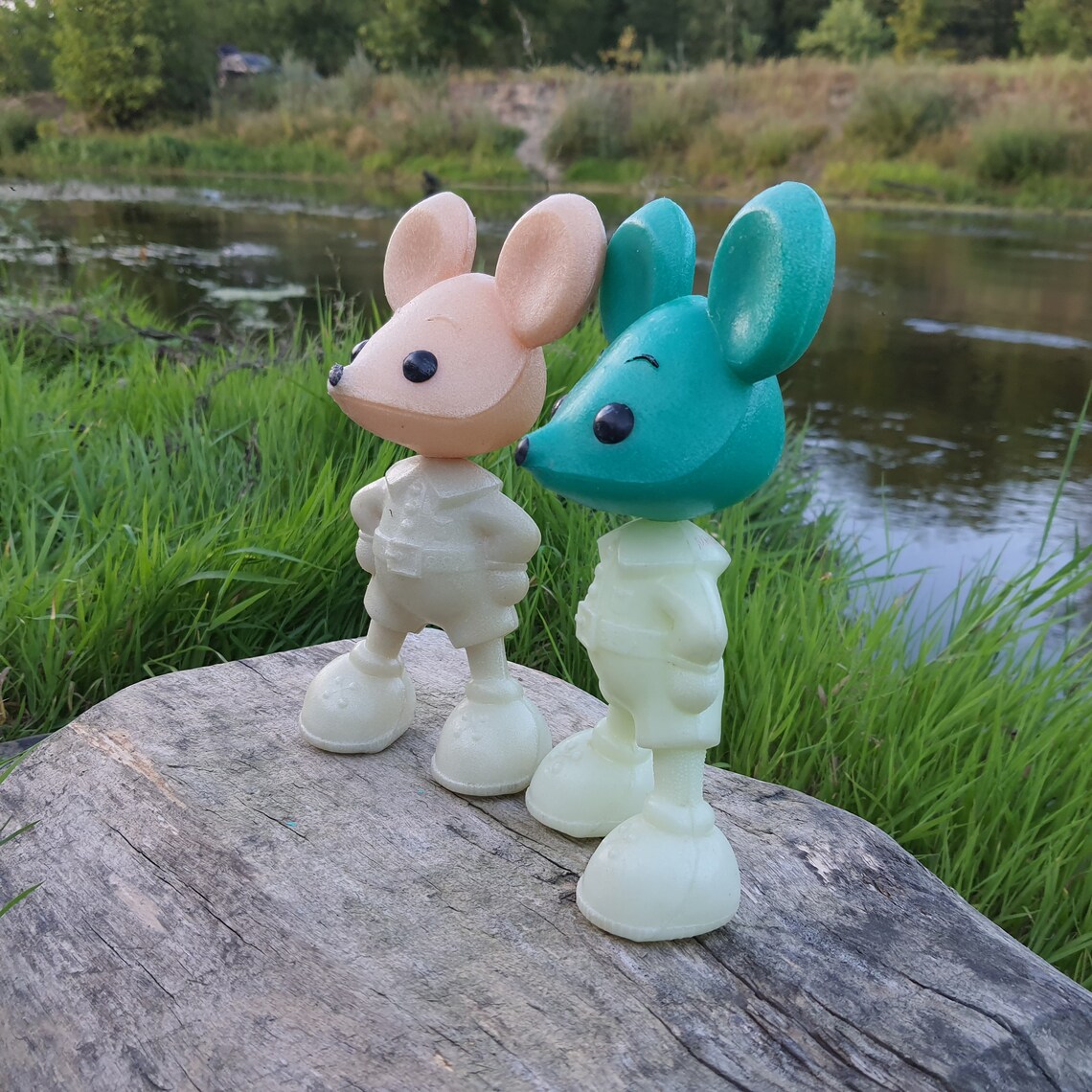Set of two toy. Plastic toy Mouse in clothes of Etsy