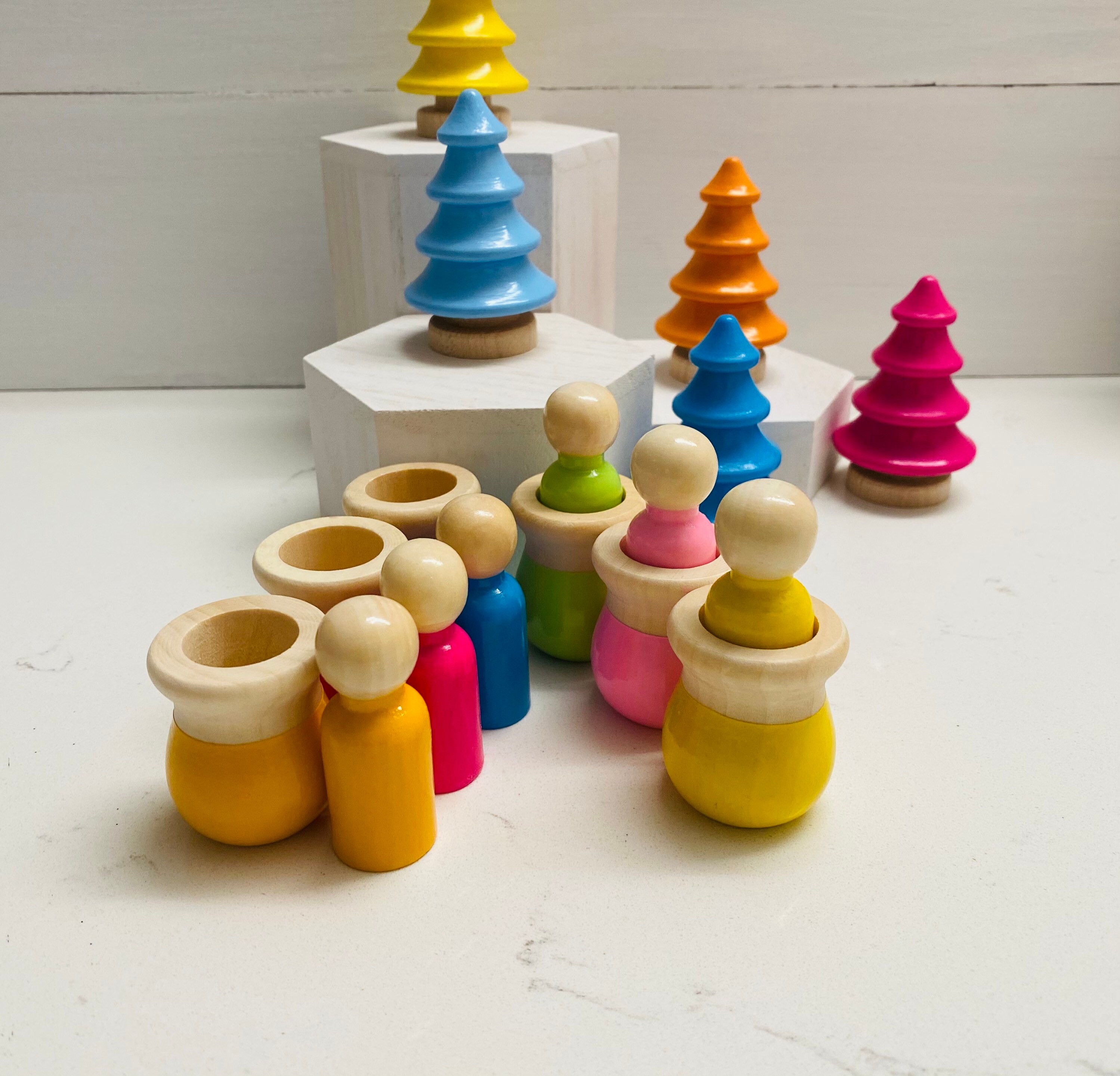 Rainbow Peg Dolls in Cups Nesting Peg Dolls Montessori Etsy