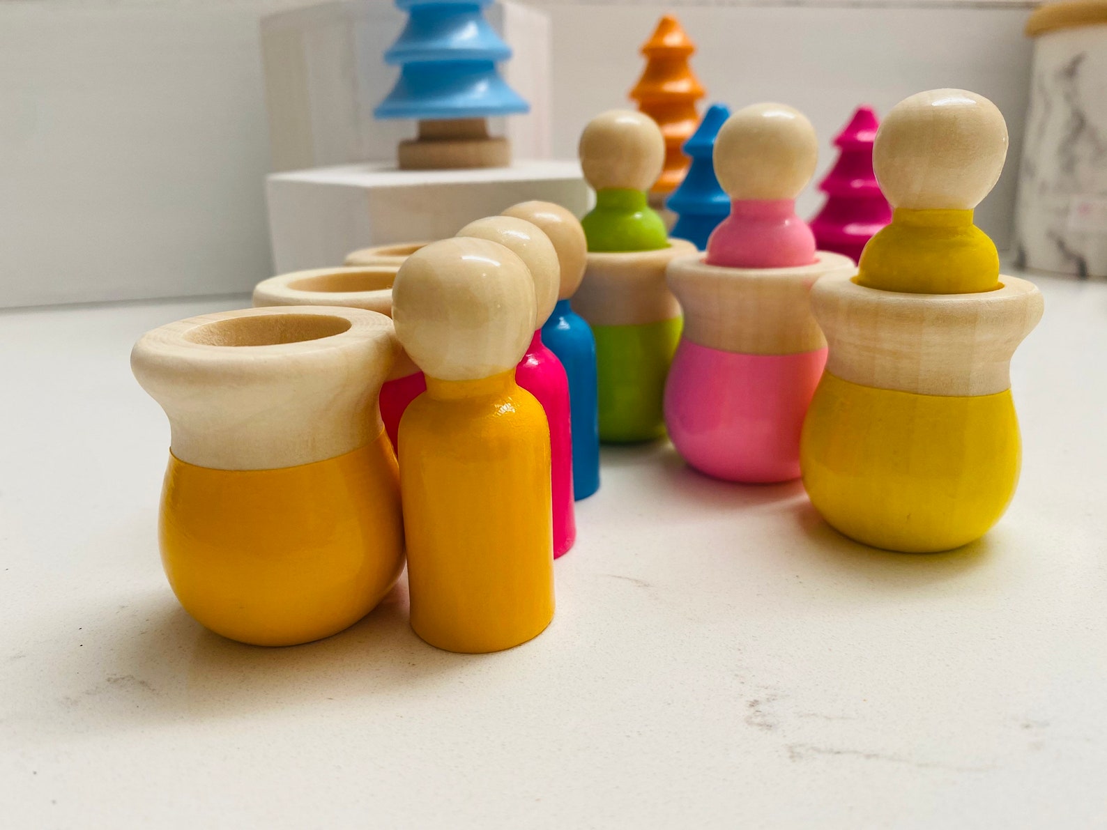 Rainbow Peg Dolls in Cups Nesting Peg Dolls Montessori Etsy