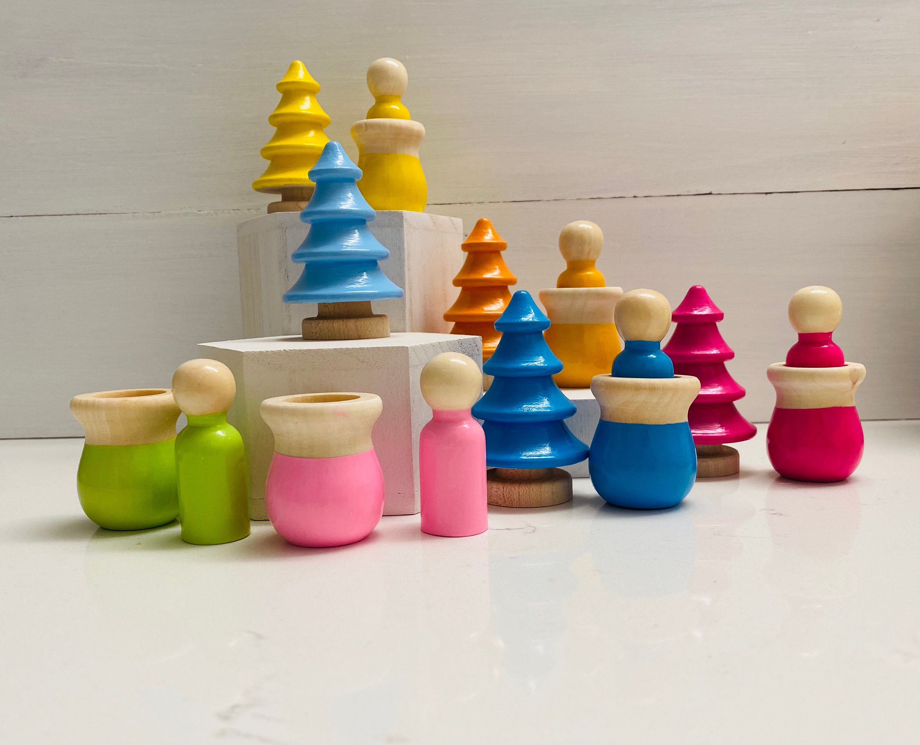 Rainbow Peg Dolls in Cups Nesting Peg Dolls Montessori Etsy
