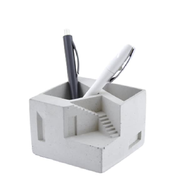 Concrete Pen Holder, Office Desk Accessories, Pen Holder for Desk, Gift for Architect, Concrete Desk Organizer, Anniversary Gifts