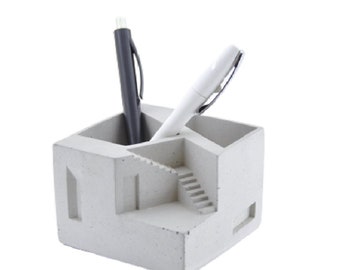 Concrete Pen Holder, Office Desk Accessories, Pen Holder for Desk, Gift for Architect, Concrete Desk Organizer, Anniversary Gifts