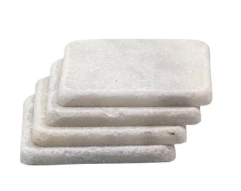 White Marble Tumbled Coaster Set, Square Marble Coasters, Great gift for New Year, Weddings, Anniversaries, or Housewarming |  Set of 4