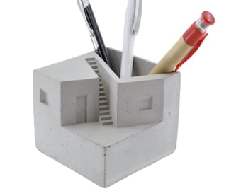 Concrete Pencil Holder – Minimalist Cement Pen Cup with Cork Base, Modern Desk Organizer