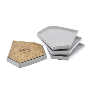 Geometric Concrete Coasters Set: Gray with Cork Base, 4 Pcs