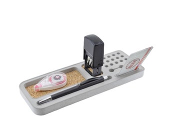 Handmade Concrete Desk Organizer with Cork Footbed