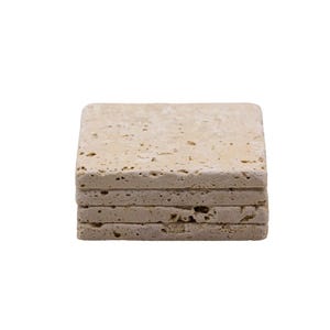 Travertine Coaster Set of 4, Natural Stone Drink Coasters with Cork Backing, Rustic Handmade Home Decor Gift image 2