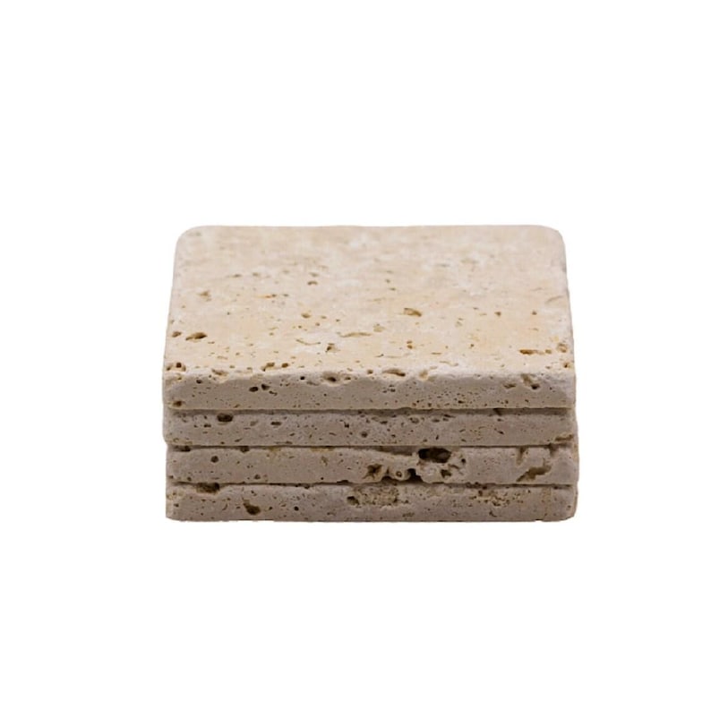 Travertine Coaster Set of 4, Natural Stone Drink Coasters with Cork Backing, Rustic Handmade Home Decor Gift image 2