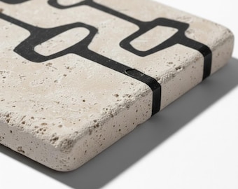 Century Collection Travertine Coaster Set of 4, Abstract Stone Coasters with Cork Backing, Mid Century Modern Decor