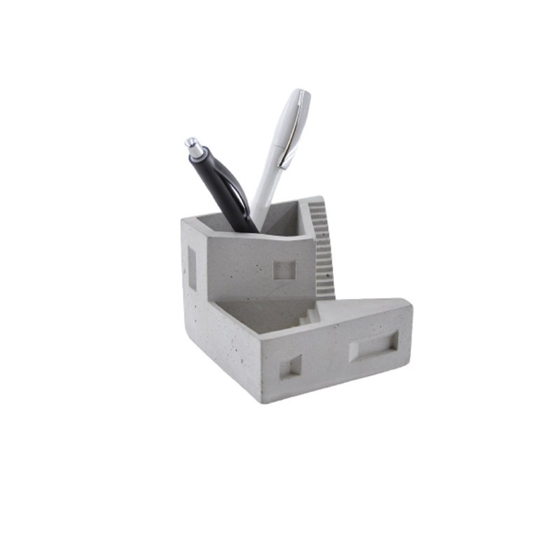 Concrete Pencil Holder – Minimalist Cement Pen Cup with Cork Base, Modern Desk Organizer image 3