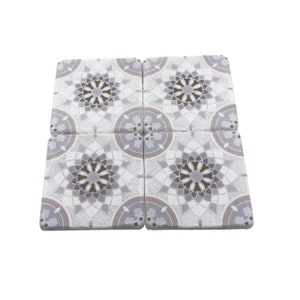 Patterned Marble Coaster Set: Natural Stone, Home Decor (4 Pcs)