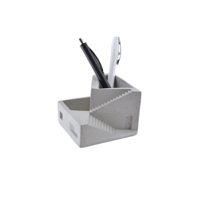 Concrete Pencil Holder – Minimalist Cement Pen Cup with Cork Base, Modern Desk Organizer image 2