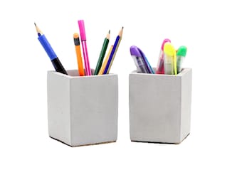 Handmade Concrete Pencil Holder: Double Desk Organizer
