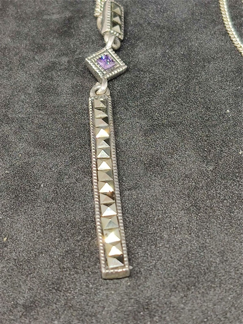 Silver 925 Marcasite Oblong Pendant