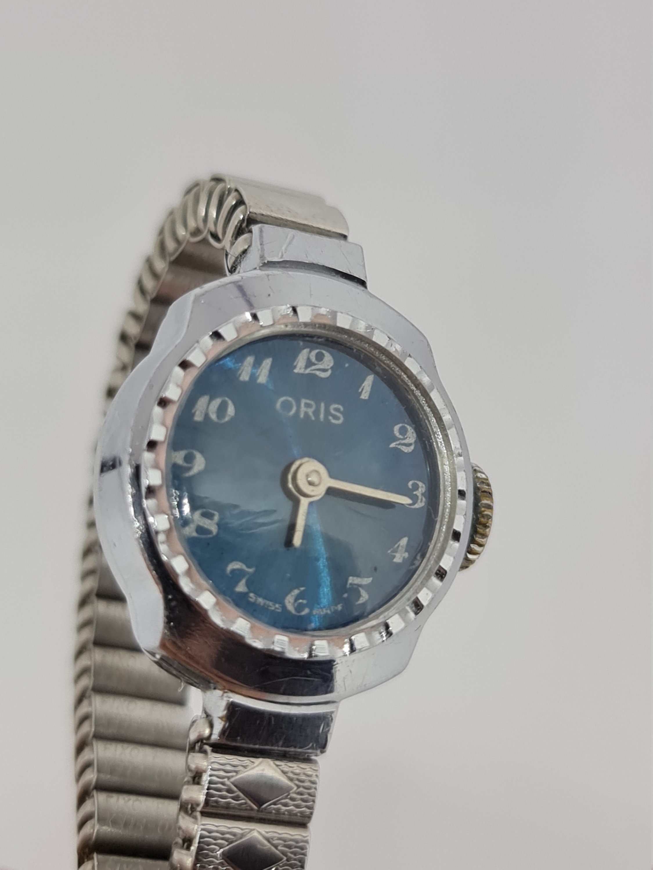 Vintage Oris Ladies Manual Wind Blue Dial Watch Etsy