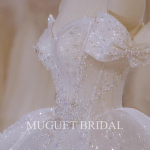 Luxury Sparkly Princess Wedding Dress - Ball Gown - Beadings - Swarovski Crystals - Off the shoulder - Sweetheart- Glitter Dress