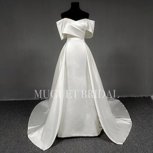Off the Shoulder Satin Wedding Dress - A Line Satin Wedding Dress - Minimalist Elegant Satin Wedding Gown - Beach Wedding Satin Bridal Gown