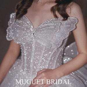 Fairy Sparkly Butterfly Luxury Ball Gown Wedding Dress - Glitter Princess Sweetheart Strapless Wedding Dress - Beaded Wedding Gown