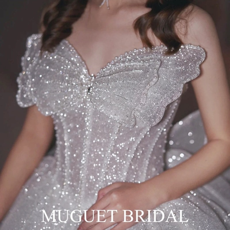Cute Floral Appliqued Tulle Ball-Gown with 3D Butterfly Accents Periwinkle