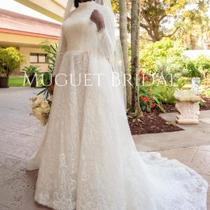 A Line Classic High Collar Full Lace Wedding Dress - Elegant Long Sleeve Lace Wedding Dress - High Neck Gown - Vintage Lace Wedding Dress