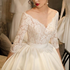 Classic long sleeve wedding dress cheap