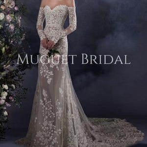 Mermaid Off the Shoulder Long Sleeve Wedding Dress -  Mermaid Lace Bridal Gown -  Fit and Flare Wedding Gown - Fitted Lace Wedding Dress
