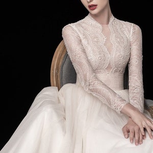 Classic Wedding Dress - Grace Kelly Wedding Dress - Long Sleeve Wedding Dress - Lace Wedding Dress - Pearls Beaded Wedding Dress - Bride