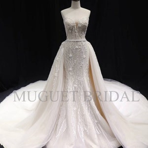Detachable Skirt Beaded Sparkly Mermaid Wedding Dress - Princess Mermaid Beaded Wedding Gown with Detachable Skirt - Elegant Mermaid Gown