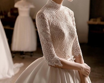 Vestido de novia de cuello alto Vestido de novia de manga larga