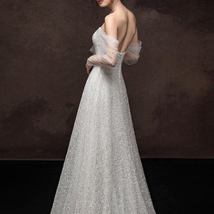 Unique Glitter Wedding Dress - Starry Wedding Dress - After Party Wedding Dress - Off the Shoulder - Floor Length Wedding Gown - Prom Dress