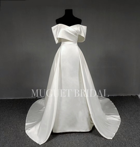 Satin A Line Off The Shoulder Wedding Dress main image 1