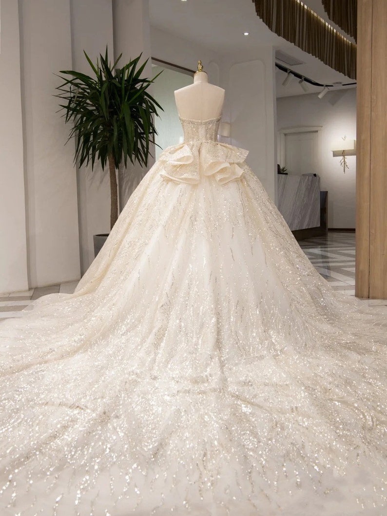 Luxury Sparkly Wedding Dress Ball Gown Wedding Dress Long Sleeve Wedding Dress Beadings Fairy Wedding Dress Princess Wedding Dress image 2