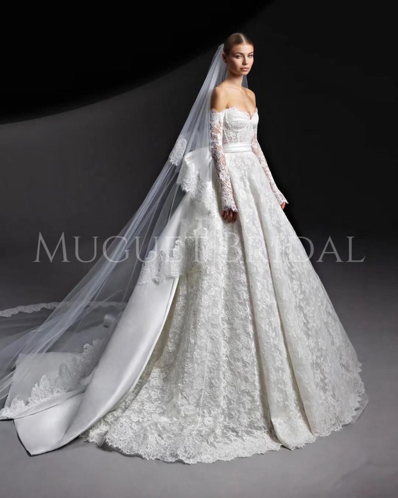 A Line Lace Wedding Dress - Lace Wedding Dress - Long Sleeve Wedding ...