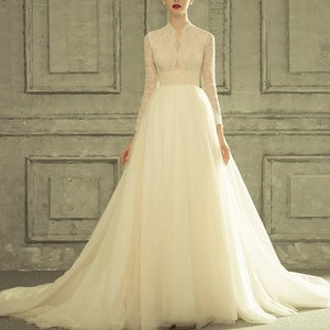 Classic Wedding Dress - Grace Kelly Wedding Dress - Long Sleeve Wedding Dress - Lace Wedding Dress - Pearls Beaded Wedding Dress - Bride