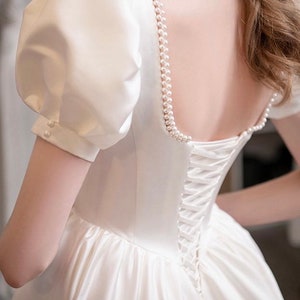Vintage wedding dress, satin wedding dress with pearls, princess wedding dress, bridal gown, ball gown, wedding gown, round collar image 4