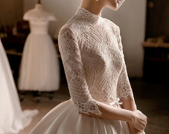 Vestido de novia de cuello alto Vestido de novia de manga - Etsy España Vestido de novia de cuello alto Vestido de novia de manga - Etsy España