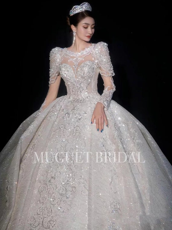 Buy Luxury Princess Fairytale Theme Bridal Ball Gown With off Shoulder  Sleeves, Rhinestone Beading, and Corset Back, Made to Measure, Online in  India - Etsy