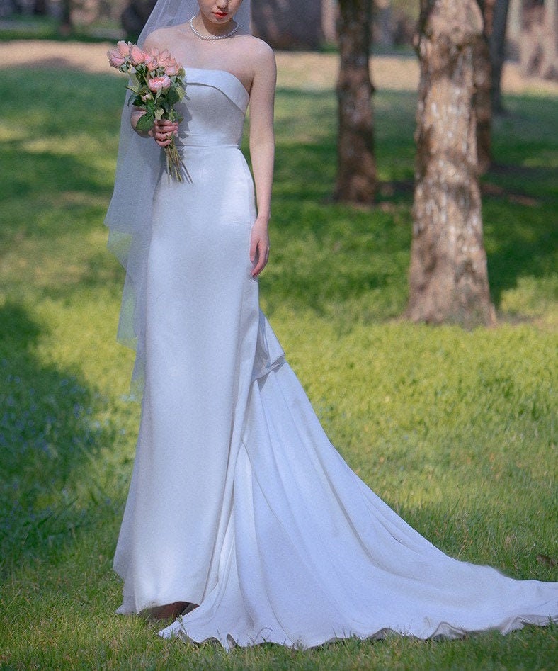 Simple Wedding Dress Satin Wedding Dress off the Shoulder Etsy